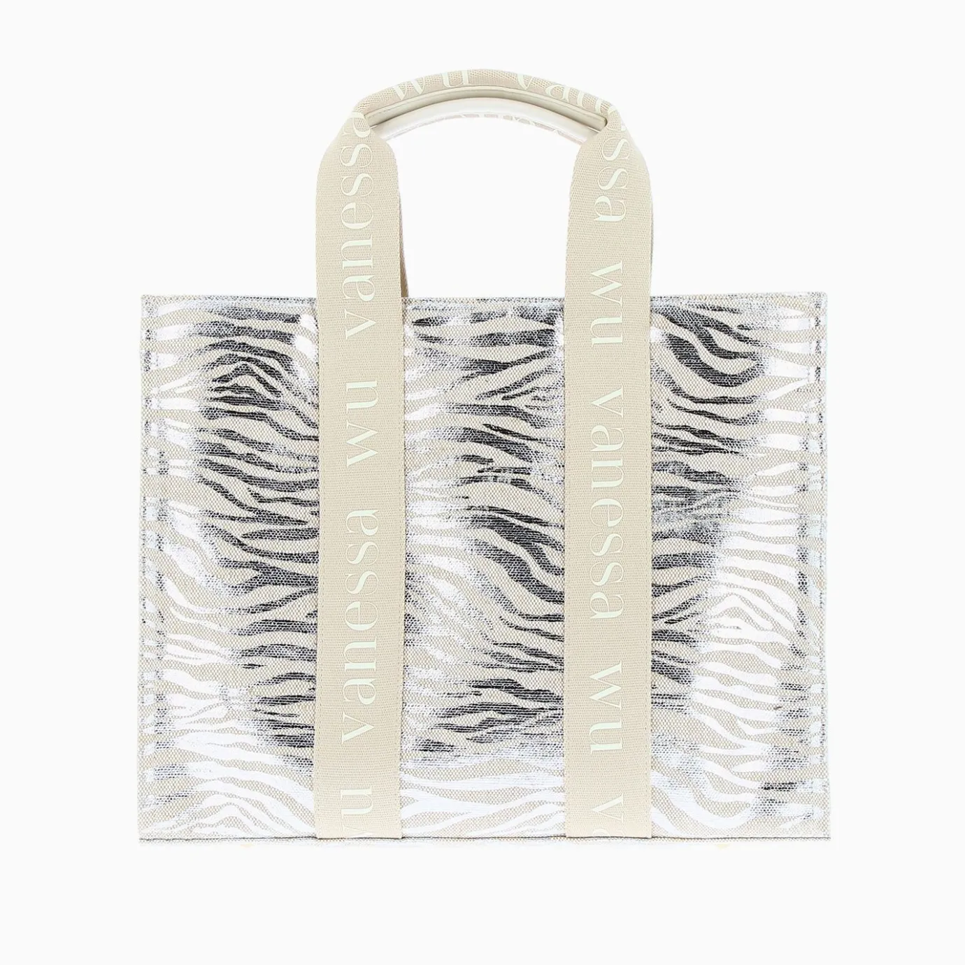 Vanessa Wu Sacs | Sac Shopper Carolina Zebre Argent A Anses Beige