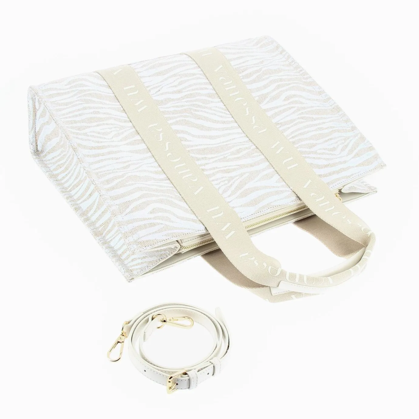 Vanessa Wu Sacs | Sac Shopper Carolina Zebre Argent A Anses Beige