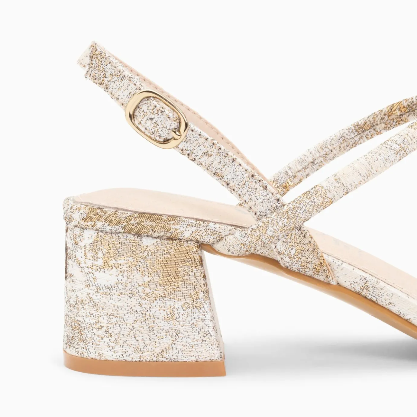 Vanessa Wu Sandales À Talon, Compensées | Sandales A Talon Minimalistes Tiphaine Tissees Blanc Et Or