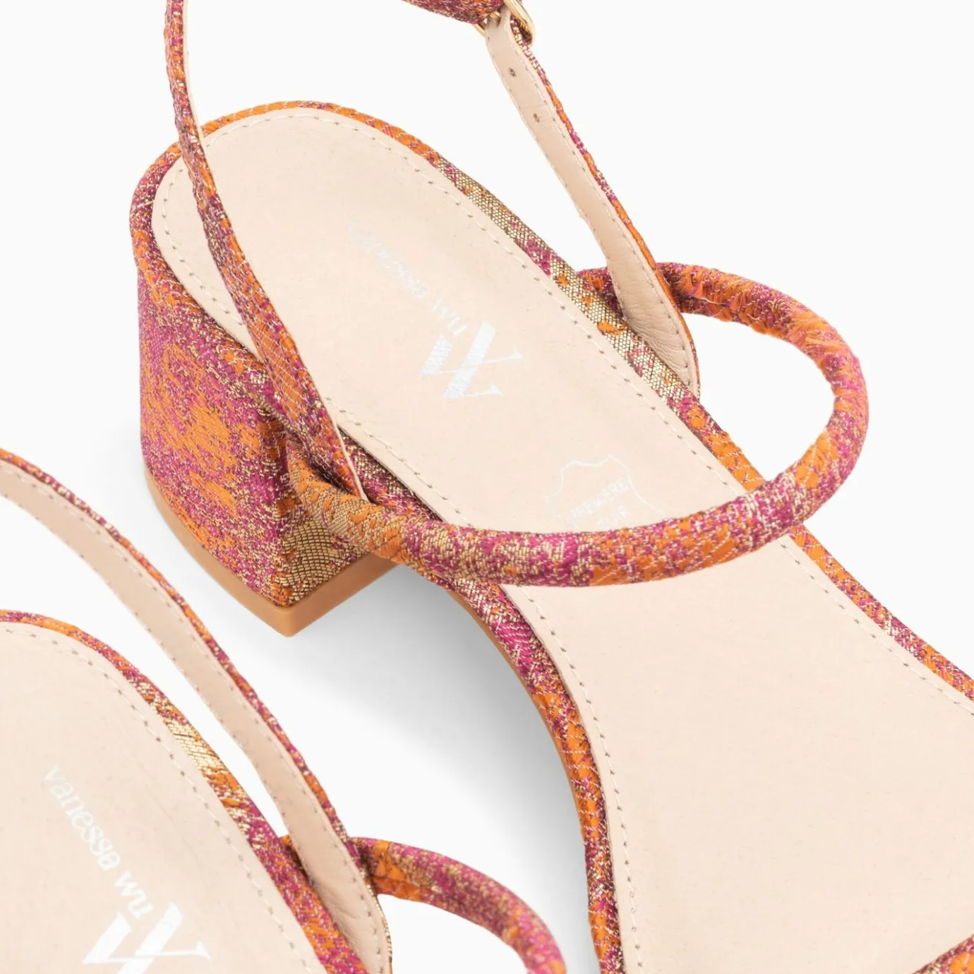 Vanessa Wu Sandales À Talon, Compensées | Sandales A Talon Minimalistes Tiphaine Tissees Orange Et Or