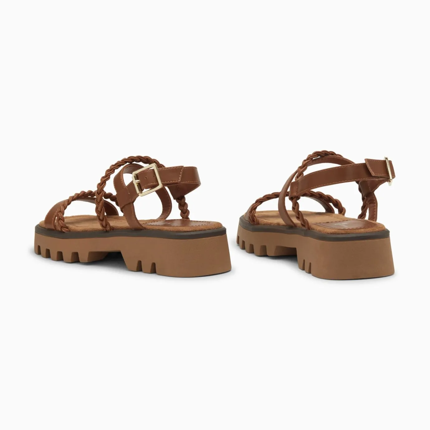 Vanessa Wu Sandales Plates | Sandales Bonnie Camel A Brides Tressees Et Plateforme Crantee