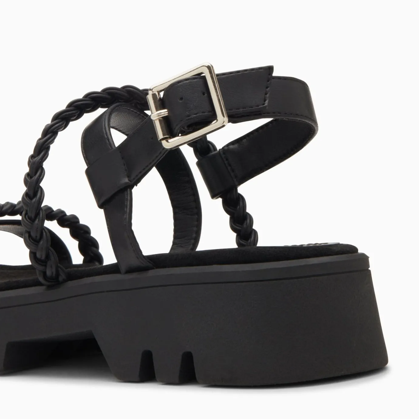 Vanessa Wu Sandales Plates | Sandales Bonnie Noires A Brides Tressees Et Plateforme Crantee