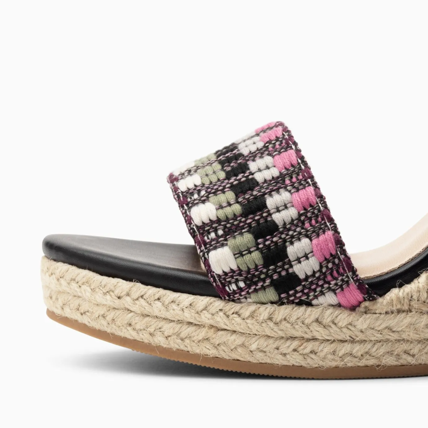 Vanessa Wu Sandales À Talon, Compensées | Sandales Compensees Honorine Noir Et Rose En Tissu Jacquard
