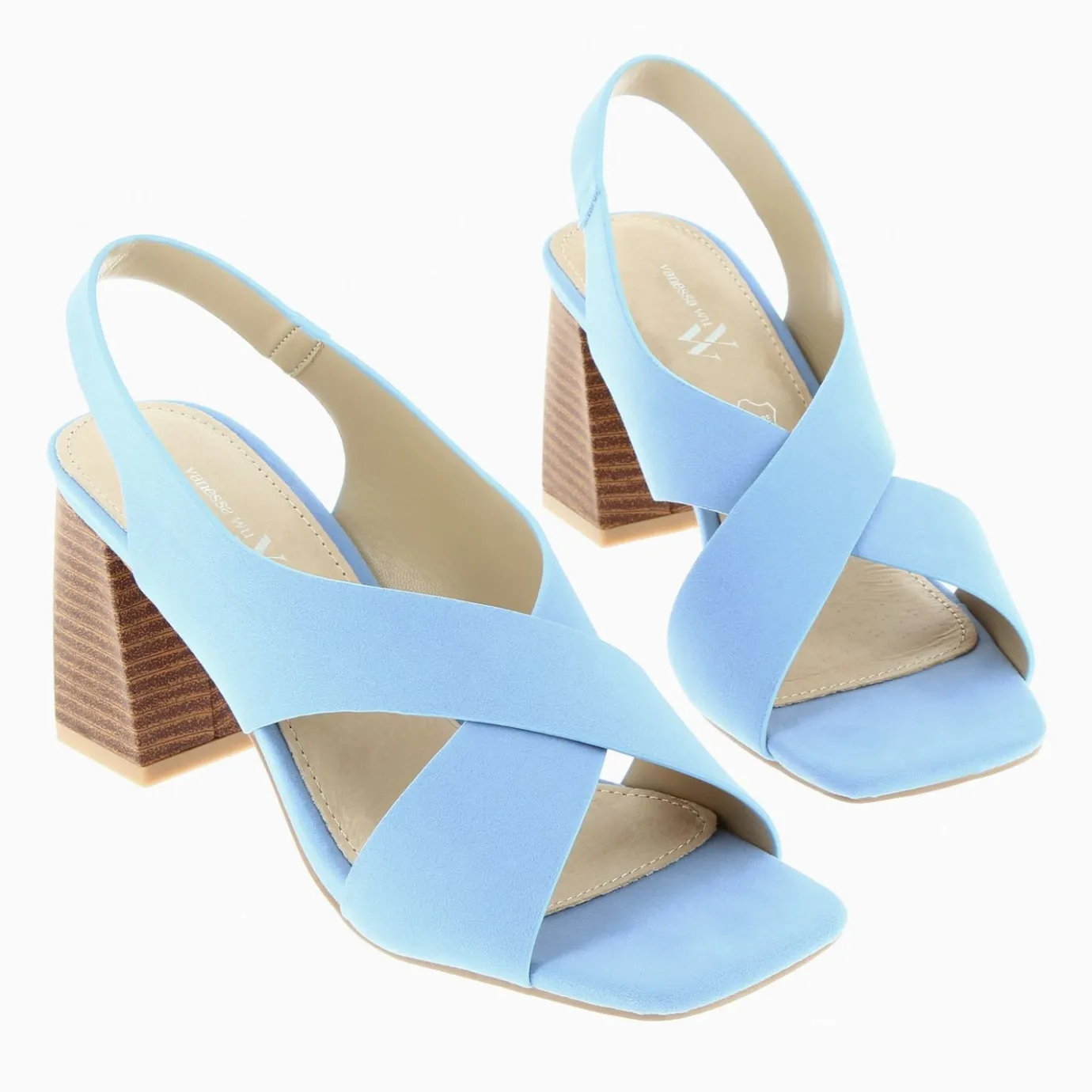 Vanessa Wu Sandales À Talon, Compensées | Sandales Dakota Bleu Clair A Brides Croisees Et Talon Haut