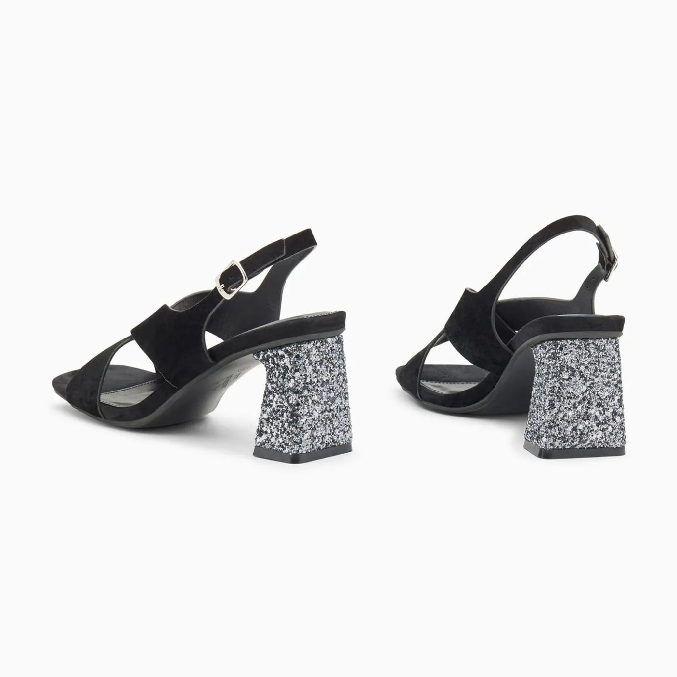 Vanessa Wu Sandales À Talon, Compensées | Sandales Milan Noires A Brides Croisees Et Talon Argent Paillete
