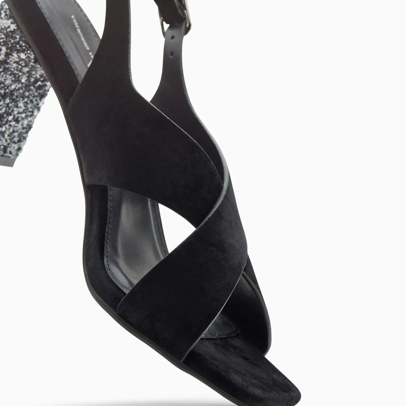 Vanessa Wu Sandales À Talon, Compensées | Sandales Milan Noires A Brides Croisees Et Talon Argent Paillete