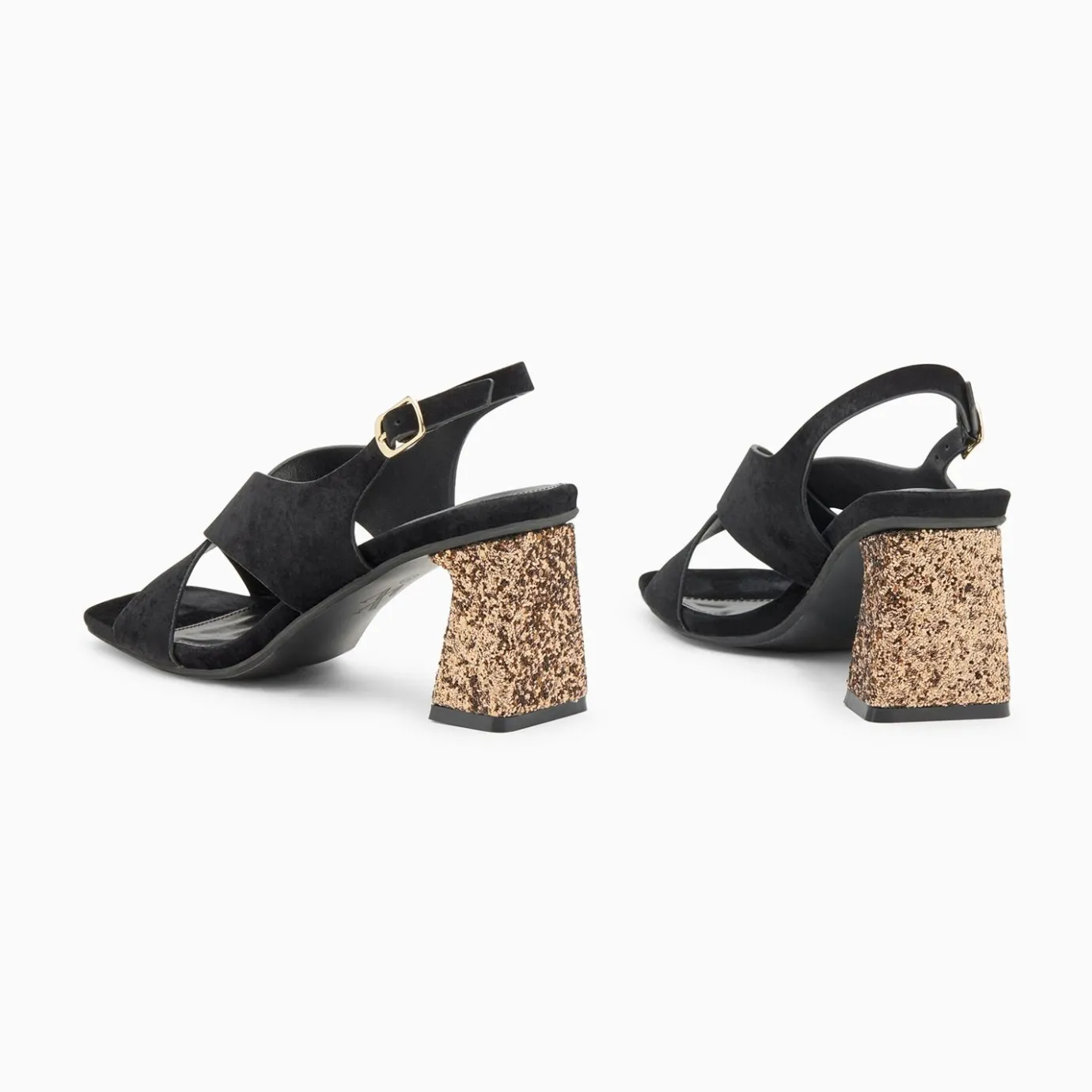 Vanessa Wu Sandales À Talon, Compensées | Sandales Milan Noires A Brides Croisees Et Talon Bronze Paillete