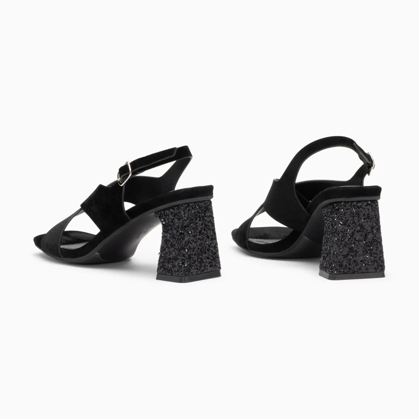 Vanessa Wu Sandales À Talon, Compensées | Sandales Milan Noires A Brides Croisees Et Talon Noir Paillete