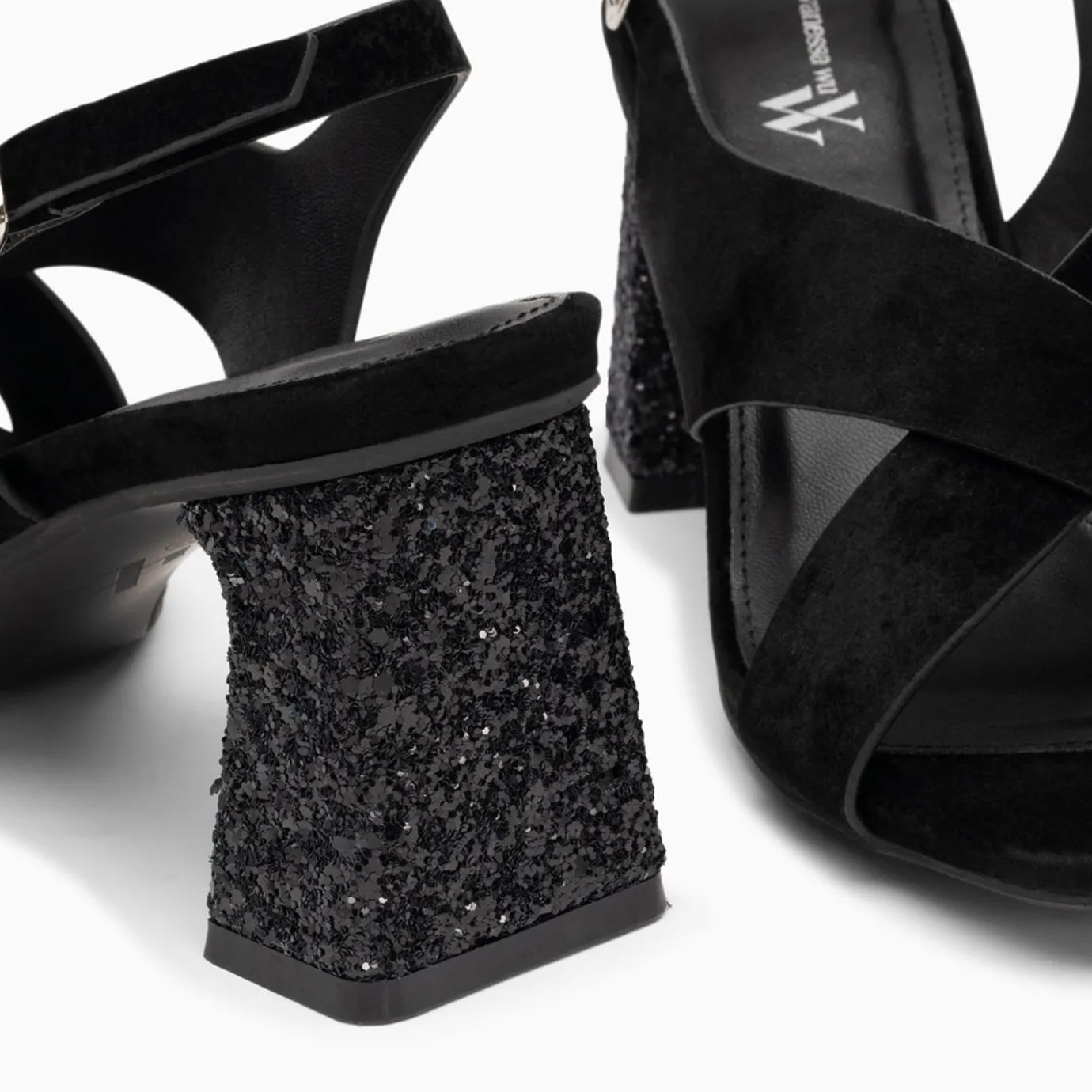 Vanessa Wu Sandales À Talon, Compensées | Sandales Milan Noires A Brides Croisees Et Talon Noir Paillete