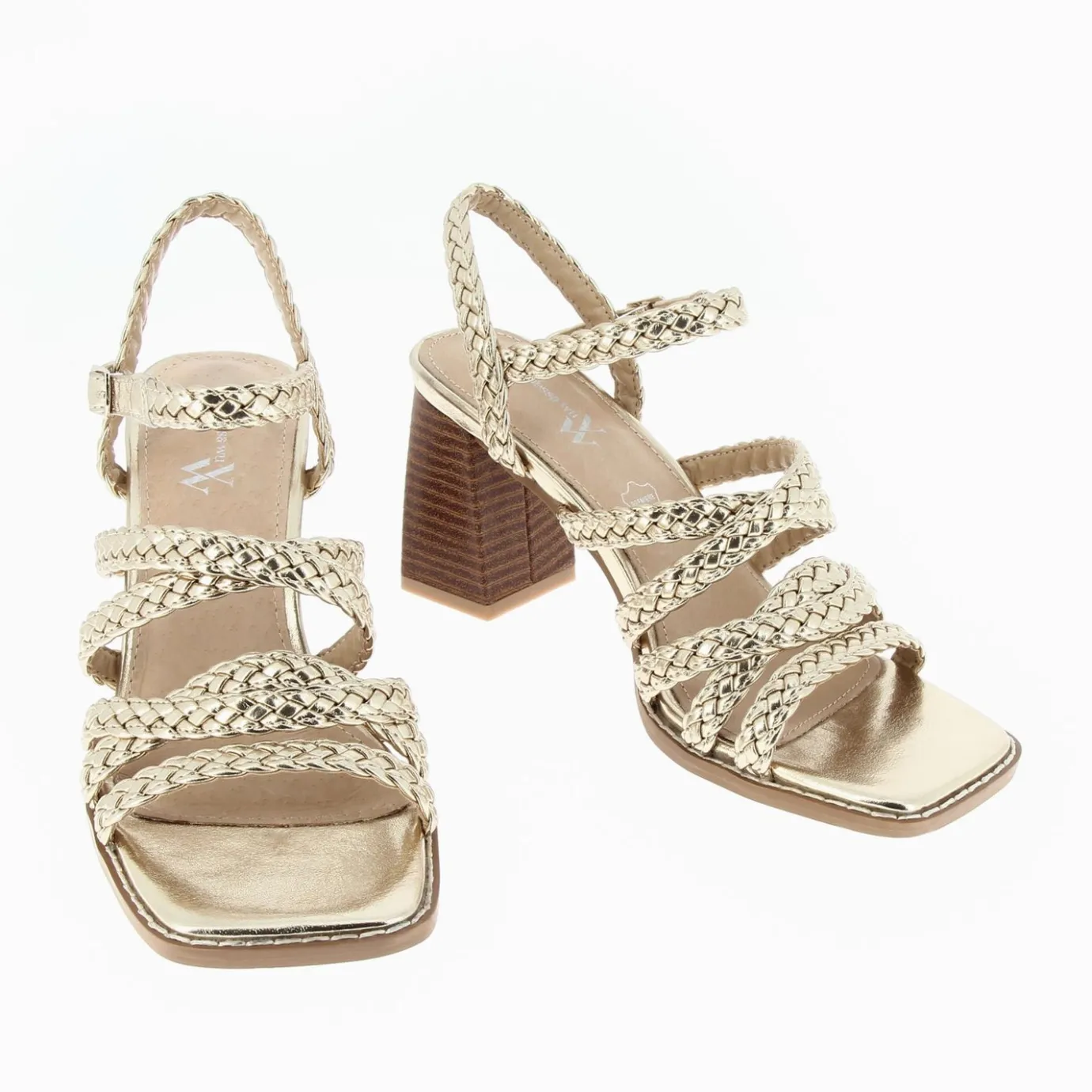 Vanessa Wu Sandales À Talon, Compensées | Sandales Miranda Or A Multibrides Tressees Et Talon Haut
