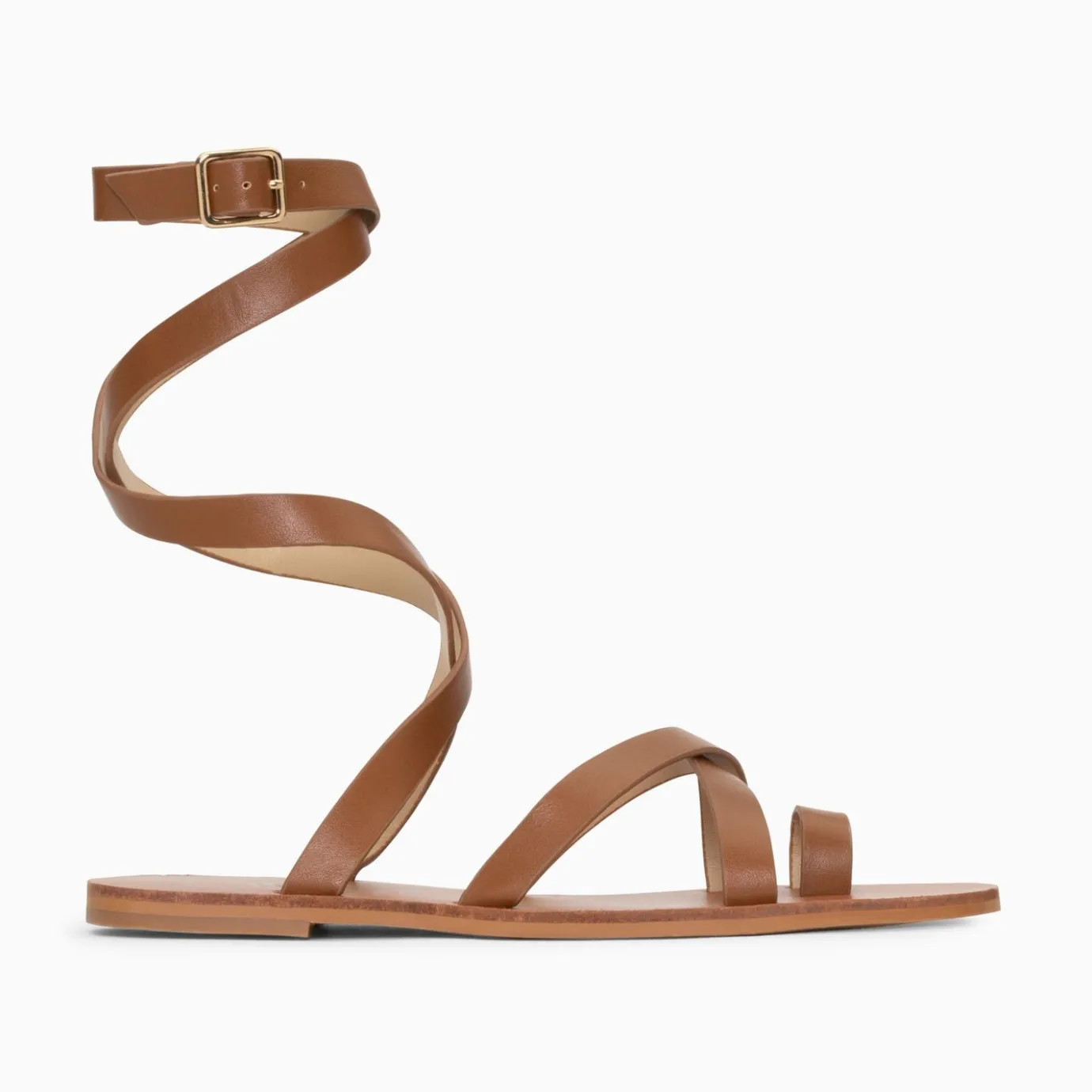 Vanessa Wu Sandales Plates | Sandales Plates Cassiopee Camel A Laniere De Cheville Trois Tours Et Passe-Pouce