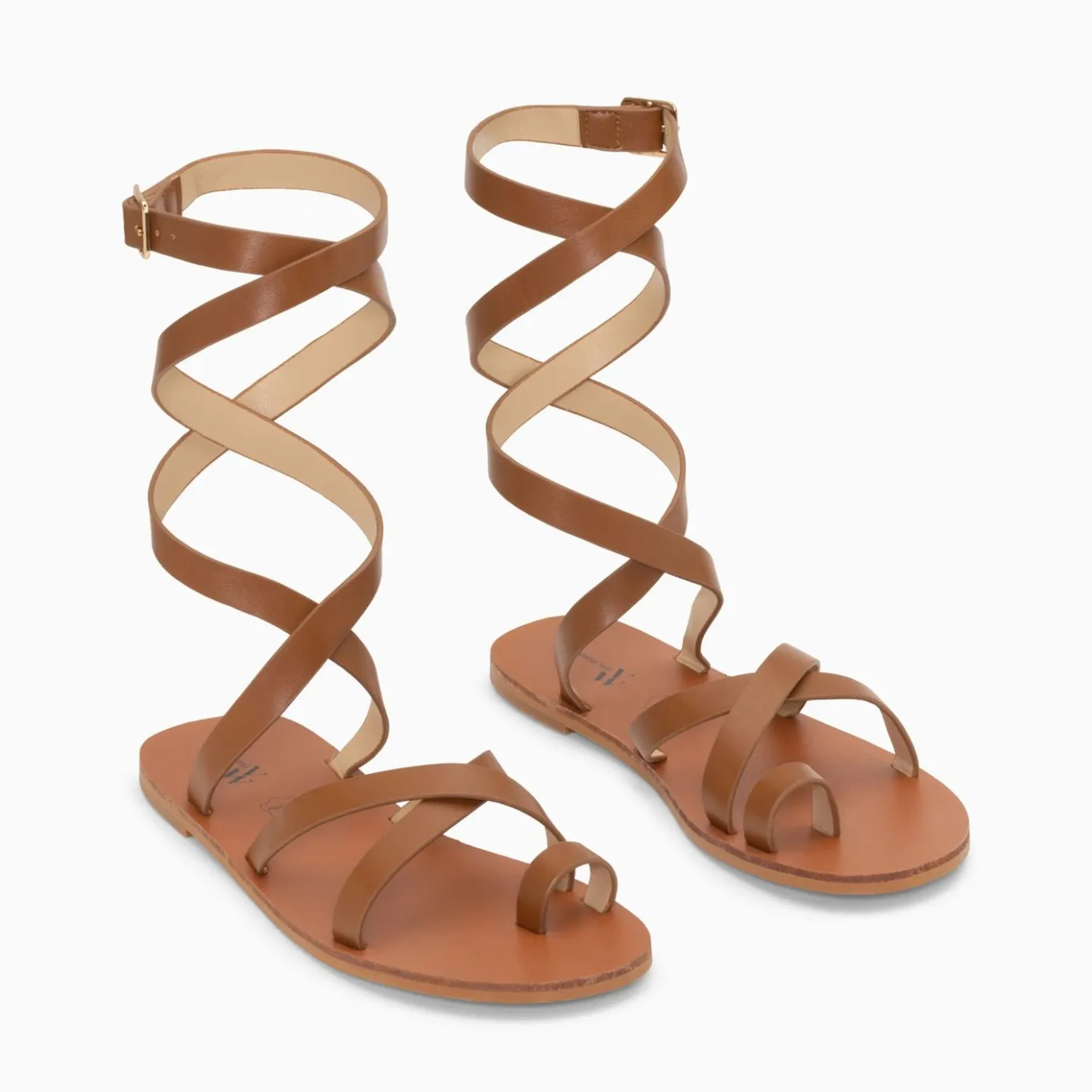 Vanessa Wu Sandales Plates | Sandales Plates Cassiopee Camel A Laniere De Cheville Trois Tours Et Passe-Pouce