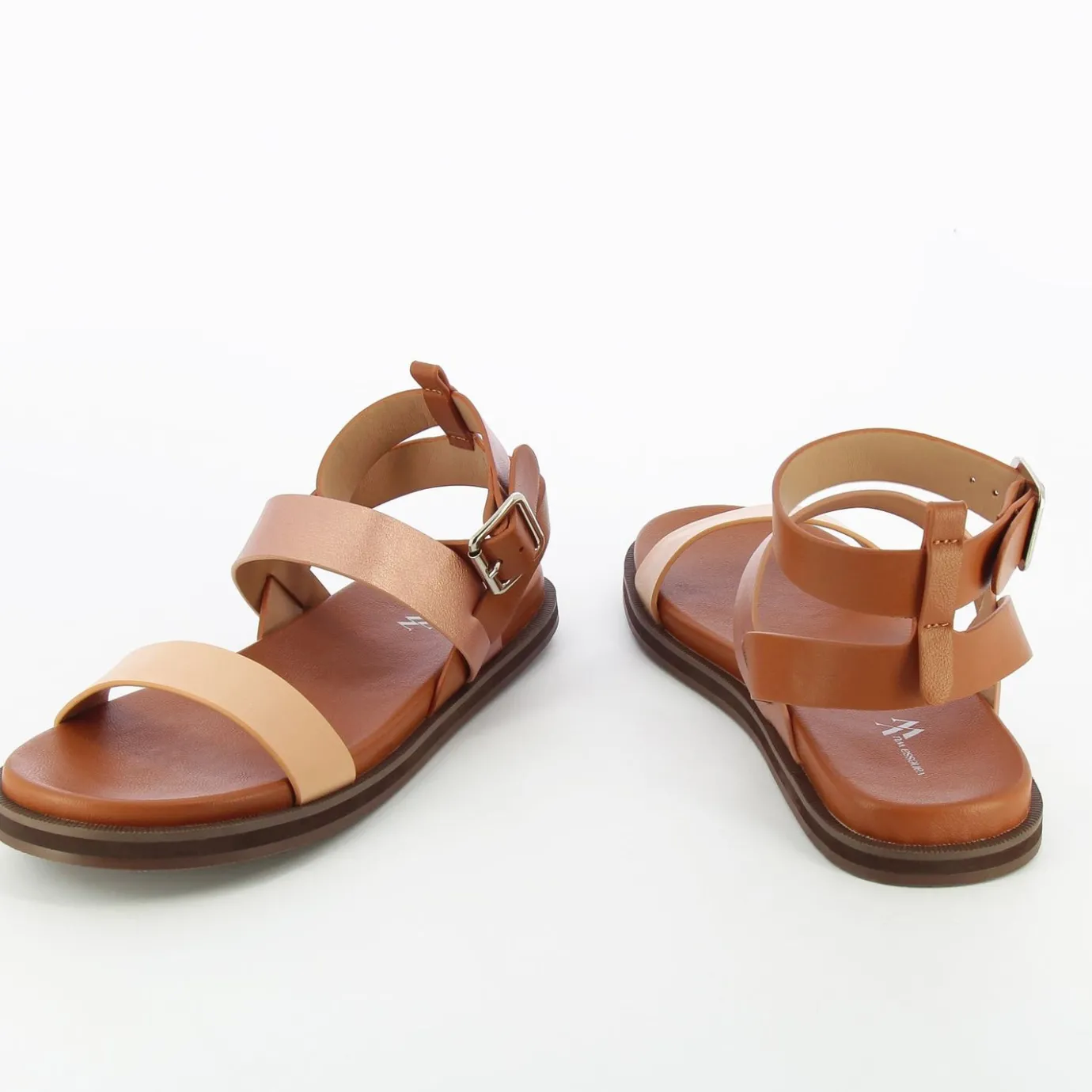 Vanessa Wu Sandales Plates | Sandales Plates Ninon Camel A Brides Rose Gold Et Rose Pale