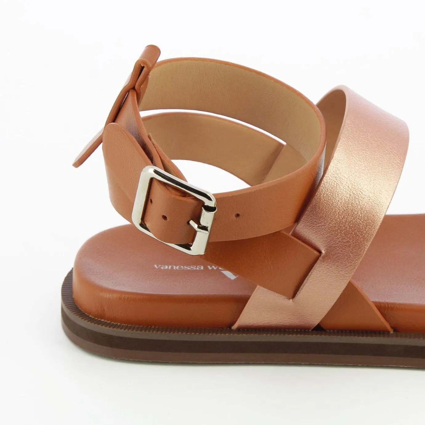 Vanessa Wu Sandales Plates | Sandales Plates Ninon Camel A Brides Rose Gold Et Rose Pale