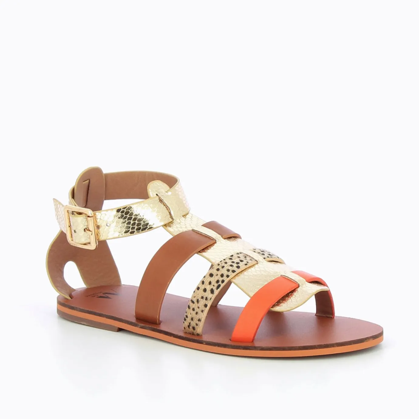Vanessa Wu Sandales Plates | Spartiates Laurine Or Et Camel A Bride Orange