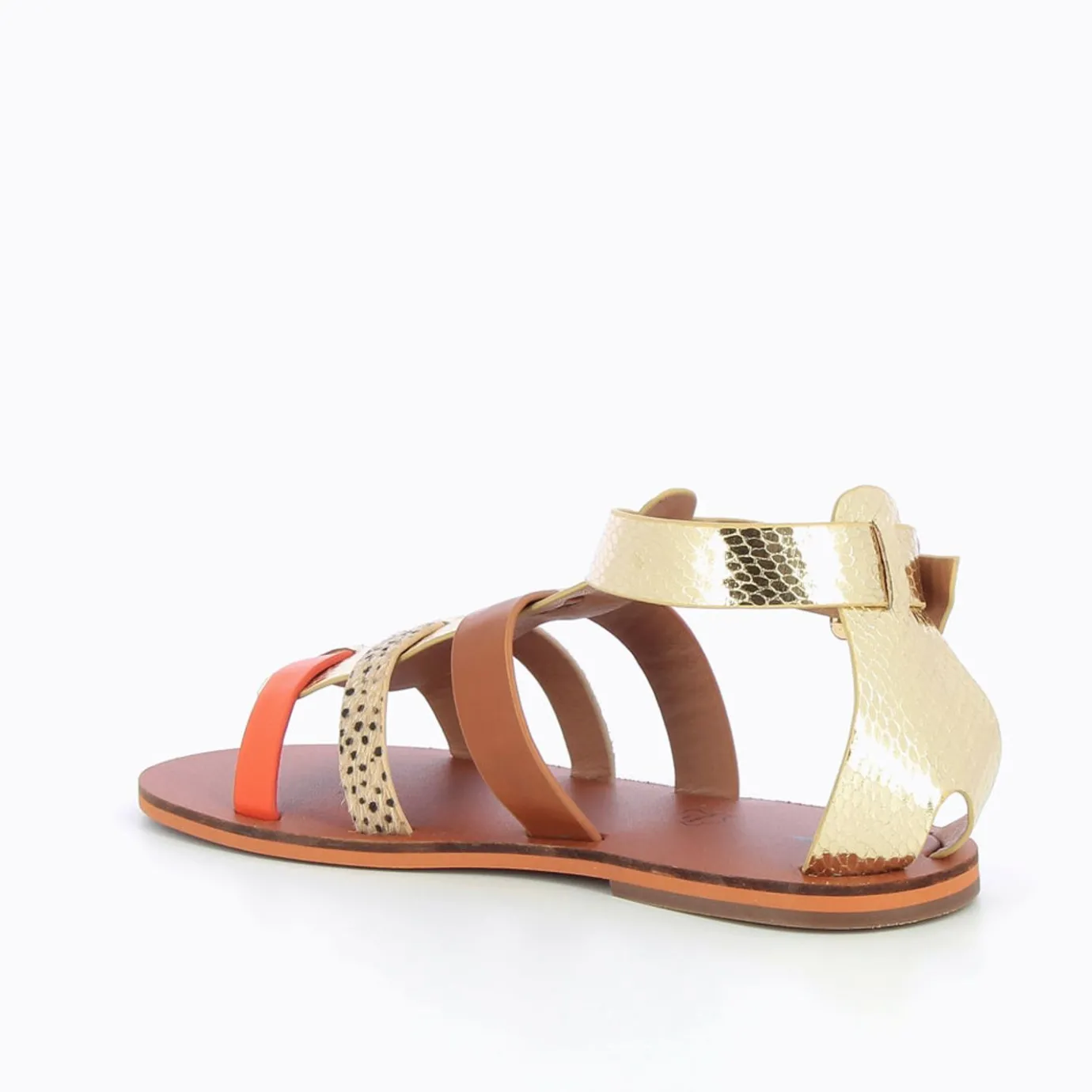 Vanessa Wu Sandales Plates | Spartiates Laurine Or Et Camel A Bride Orange